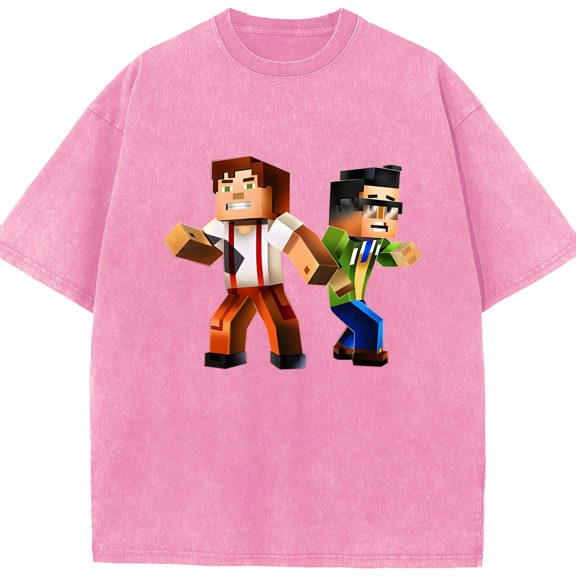 （画像用） マインクラフト ブロックの世界 Minecraft MC Block world 綿100% ヴィンテージ風 半袖Tシャツ（フロントプリント）